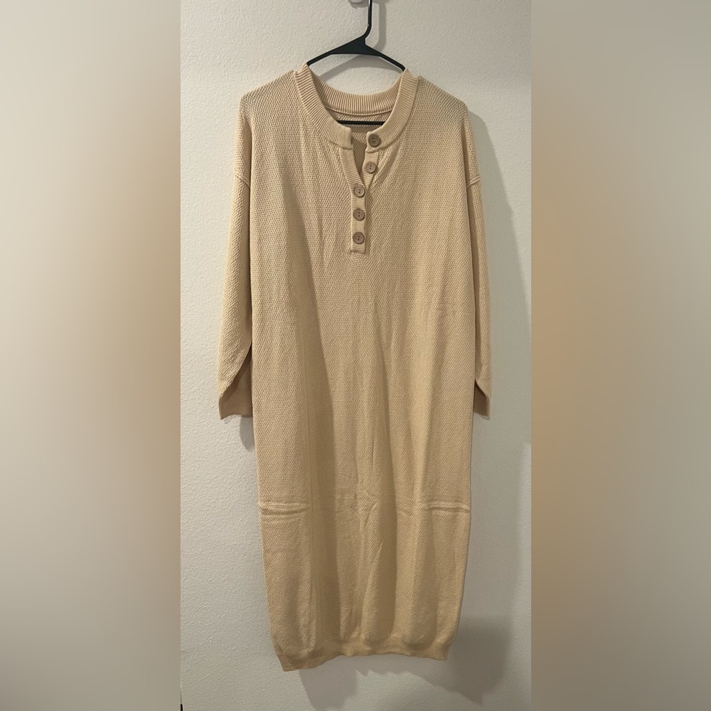 Beige Button-Up Knit Sweater Dress Size M by Double J